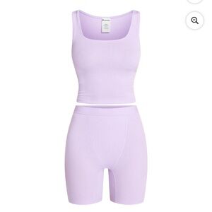No Boundaries Ribbed Crop Tank and High-Waist Short Set - Lavender Spring